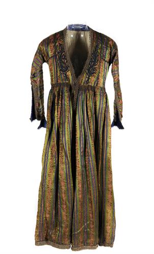 Dress from Zagori, Epirus. It is made of striped silk fabric decorated with embroidery of silk and gold laces, 19th century.