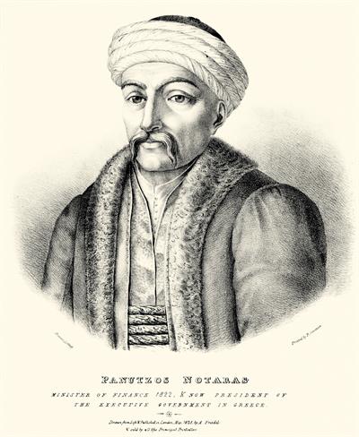 Panoutsos Notaras, Minister of Finance and President of the Executive Body of the Provisional Administration of Greece during the Greek War of Independence. Lithograph by Adam Friedel from the album &quot;The Greeks. Twenty-four portraits, (in four parts of si