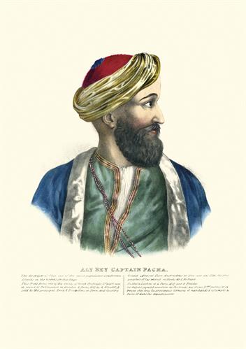 Ottoman admiral Ali Bey, the destroyer of Chios Island during the Greek War of  Independence. Handpainted lithograph by Adam Friedel from the album &quot;The Greeks. Twenty four portraits of the principal leaders and personages who have made themselves most co