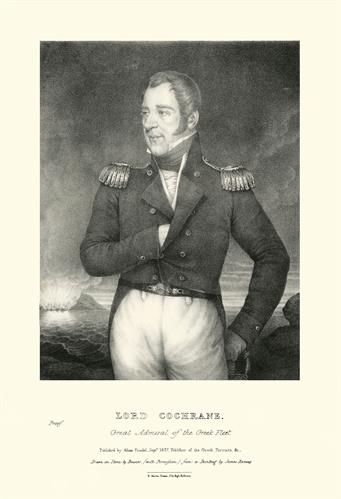 Ο Άγγλος Ναύαρχος Τόμας Κόχραν, αρχηγός των ελληνικών ναυτικών δυνάμεων το 1827. Λιθογραφία του Adam Friedel, Λονδίνο, 1827.