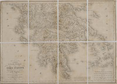 &quot;Carte de la partie Meridionale de la Grece Moderne&quot;. Χάρτης της Νότιας Ελλάδας, βασισμένος στο έργο του F.C.H.L. Pouqueville και στις αστρονομικές παρατηρήσεις του M. Gauttier. Ασπρόμαυρη χαλκογραφία, Flahaut, Lapie, Lallemand, Παρίσι, 1827.