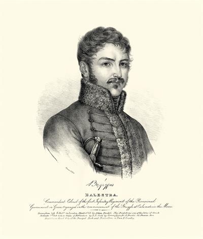 Joseph Balest, Colonel of the first infantry regiment of the Provisional Administration of Greece during the Greek War of Independence. Lithograph by Adam Friedel from the album &quot;The Greeks. Twenty four portraits, (in four parts of six portraits each), of
