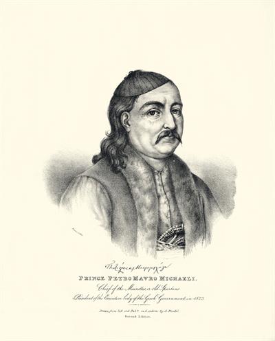 Petrobey Mavromichalis, President of the Executive Body of the Provisional Administration of Greece during the Greek War of Independence. Lithograph by Adam Friedel from the album &quot;The Greeks. Twenty-four portraits, (in four parts of six portraits each), 