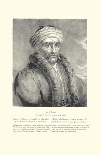 Panoutsos Notaras, Minister of Finance and President of the Executive Body of the Provisional Administration of Greece during the Greek War of Independence. Lithograph by Adam Friedel from the album &quot;The Greeks. Twenty four portraits of the principal lead