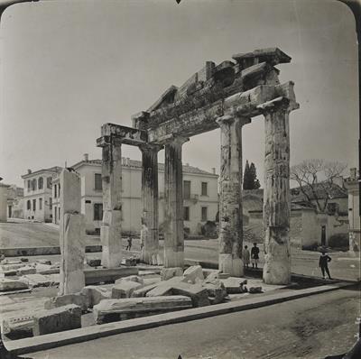 Roman Agora of Athens. The inner side of the Gate of Athena Archegetis. Photograph.