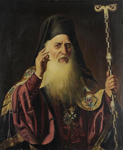 Προσωπογραφία του Βενέδικτου Κραλίδη, Επίσκοπου Ίστριας, Δαλματίας και Αλβανίας (Μακεδονία 1765- Βενετία 1862), ελαιογραφία σε μουσαμά.