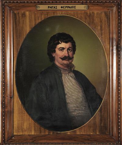 Portrait of Rigas Velestinlis, oil painting on canvas by Dionysios Tsokos, 1862.