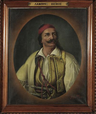 Portrait of Lambros Veikos, oil painting on canvas by Th. Drakos.
