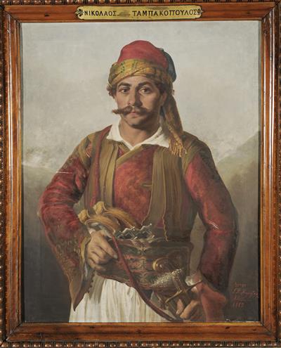 Portrait of Nikolaos Tampakopoulos, oil painting on canvas by G. D. Korizis, Athens, 1882.