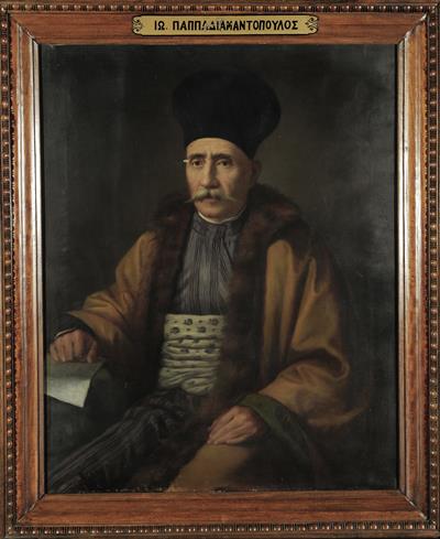 Προσωπογραφία του Ιωάννη Παπαδιαμαντόπουλου, ελαιογραφία σε μουσαμά.