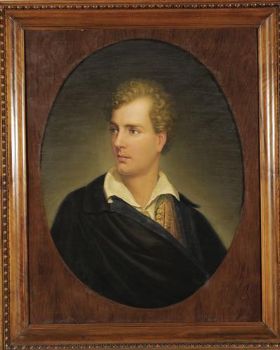 Portrait of Lord Byron, oil painting on canvas by Spyridon Prosalentis.