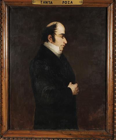 Portrait of Santarosa, oil painting on canvas by Polychronis Lembesis, 1882.