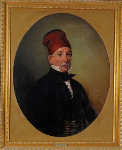 Portrait of Georgios Koundouriotis (Hydra Island 1782-1858), oil painting on canvas by Dionysios Tsokos, Lazaros Koundouriotis Historic Residence on Hydra Island, 1860.