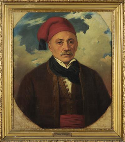 Προσωπογραφία του Ιωάννη Ορλάνδου, ελαιογραφία σε μουσαμά του Μ. Σκαραμαγκά.