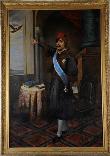 Portrait of Lazaros Koundouriotis wearing the Grand Cross, oil painting on canvas by Andreas Kriezis, Lazaros Koundouriotis Historic Residence on Hydra Island, 1866.