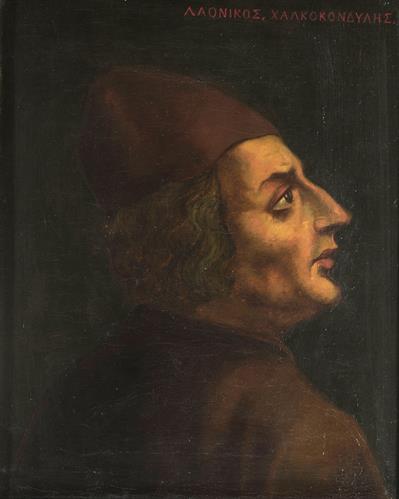 &quot;Λαόνικος Χαλκοκονδύλης&quot;, Προσωπογραφία του Λαόνικου Χαλκοκονδύλη (1423/1430 - 1490), ελαιογραφία σε μουσαμά του Αυγούστου Πικαρέλλη.