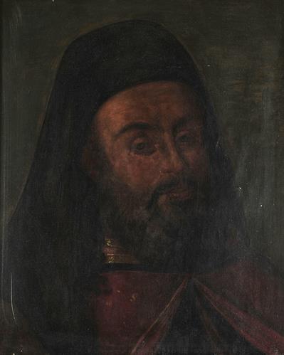 Προσωπογραφία του Ηλία Μηνιάτη (1669-1714), ελαιογραφία σε μουσαμά του Αυγούστου Πικαρέλλη.
