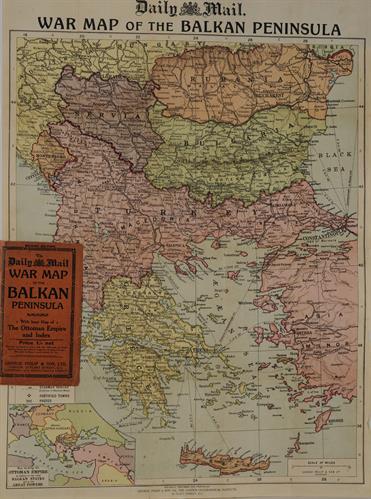 &quot;DAILY MAIL WAR MAP OF THE BALKAN PENINSULA&quot;. Εθνογραφικός χάρτης της Βαλκανικής Χερσονήσου, του The London Geographical Institute. Εποχή Βαλκανικών Πολέμων 1912-1913..