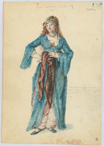 Ενδυμασία αρμένικη με αντερί, &quot;που φοριέται από αρμένισσες και τουρκάλες κυρίες&quot;, του Γεράσιμου Πιτζαμάνου, υδατογραφία σε χαρτί, 1818/1820.