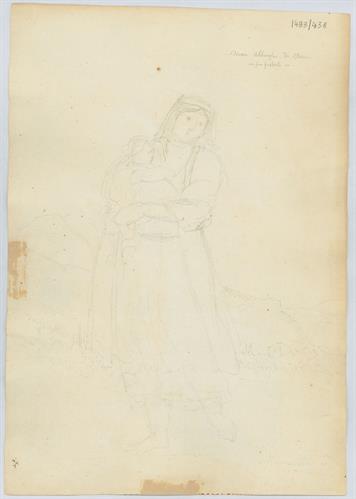 Αρβανίτικη ενδυμασία της Αττικής. &quot;Γυναίκα από την Αθήνα με τον μικρό της υιό&quot;, του Γεράσιμου Πιτζαμάνου, μολύβι σε χαρτί, 1818/1820.