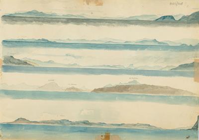 Πανοραμικές απόψεις ακτών στη διαδρομή Επτάνησα-Κωνσταντινούπολη (Ν. Εύβοια, Αττική, Ακρ. Μαλέα, Κύθηρα), του Γεράσιμου Πιτζαμάνου, μολύβι και υδατογραφία σε χαρτί, 1818/1820.