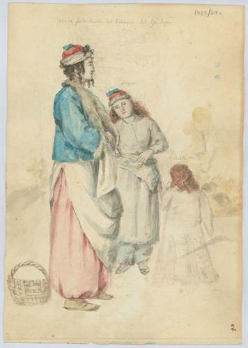 Συνοδός των γυναικών του Σουλτάνου, κοπέλα και παιδάκι, του Γεράσιμου Πιτζαμάνου, υδατογραφία σε χαρτί, 1818/1820.