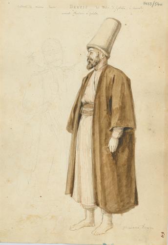 Μεβλεβί δερβίσης (μουσουλμάνος μοναχός) από τεκέ του Γαλατά, του Γεράσιμου Πιτζαμάνου, υδατογραφία σε χαρτί, 1818/1820.