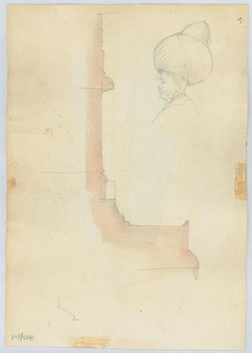 Σχέδιο κεφαλής αξιωματούχου, του Γεράσιμου Πιτζαμάνου, μολύβι και υδατογραφία σε χαρτί, 1818/1820.