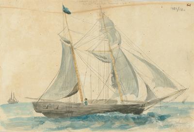 Σκούνα Κεφαλονίτη καπετάνιου που εμπορεύεται στην Κωνσταντινούπολη, του Γεράσιμου Πιτζαμάνου, μελάνι και υδατογραφία σε χαρτί, 1818/1820.