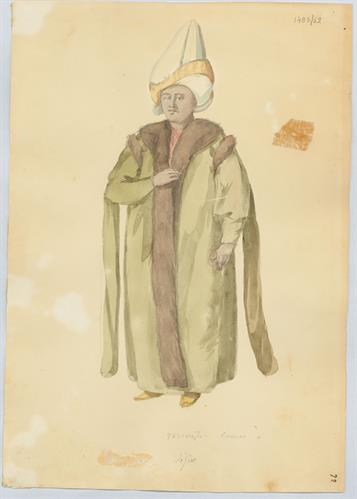 Κιζλάρ Αγάς, αρχηγός των μαύρων ευνούχων, του Γεράσιμου Πιτζαμάνου, μολύβι και υδατογραφία σε χαρτί.