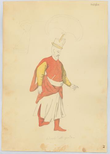 Καπουτζί-Μπασί. Ο επικεφαλής της φρουράς των Πυλών του Σουλτάνου, του Γεράσιμου Πιτζαμάνου, μολύβι και υδατογραφία σε χαρτί.