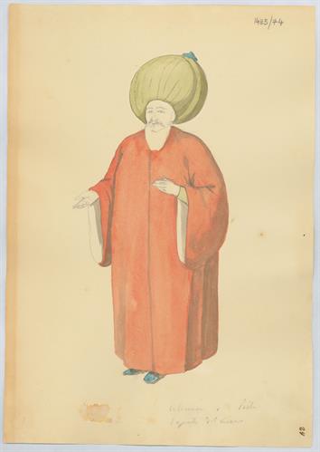 &quot;Wise connoisseur of the Koran&quot; of the body of the Muslim scholars (ulama), by Gerasimos Pizzamanos, pencil and aquarelle on paper.