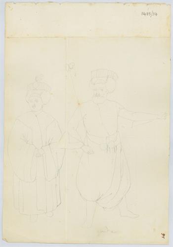 Young prince and tsaousis (doorman), by Gerasimos Pizzamanos, pencil on paper.