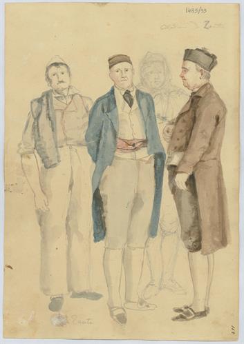&quot;Citizens of Zakynthos&quot;, by Gerasimos Pizzamanos, aquarelle on paper, 1817/1820.