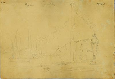 Ιθάκη, βαρκάρης στο λιμάνι των Φρικών, του Γεράσιμου Πιτζαμάνου, μολύβι σε χαρτί, 1818/1820.