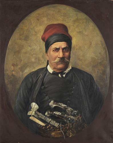 Προσωπογραφία του Μιχαήλ Κόρακα, ελαιογραφία σε μουσαμά του Αυγούστου Πικαρέλλη, 1900.